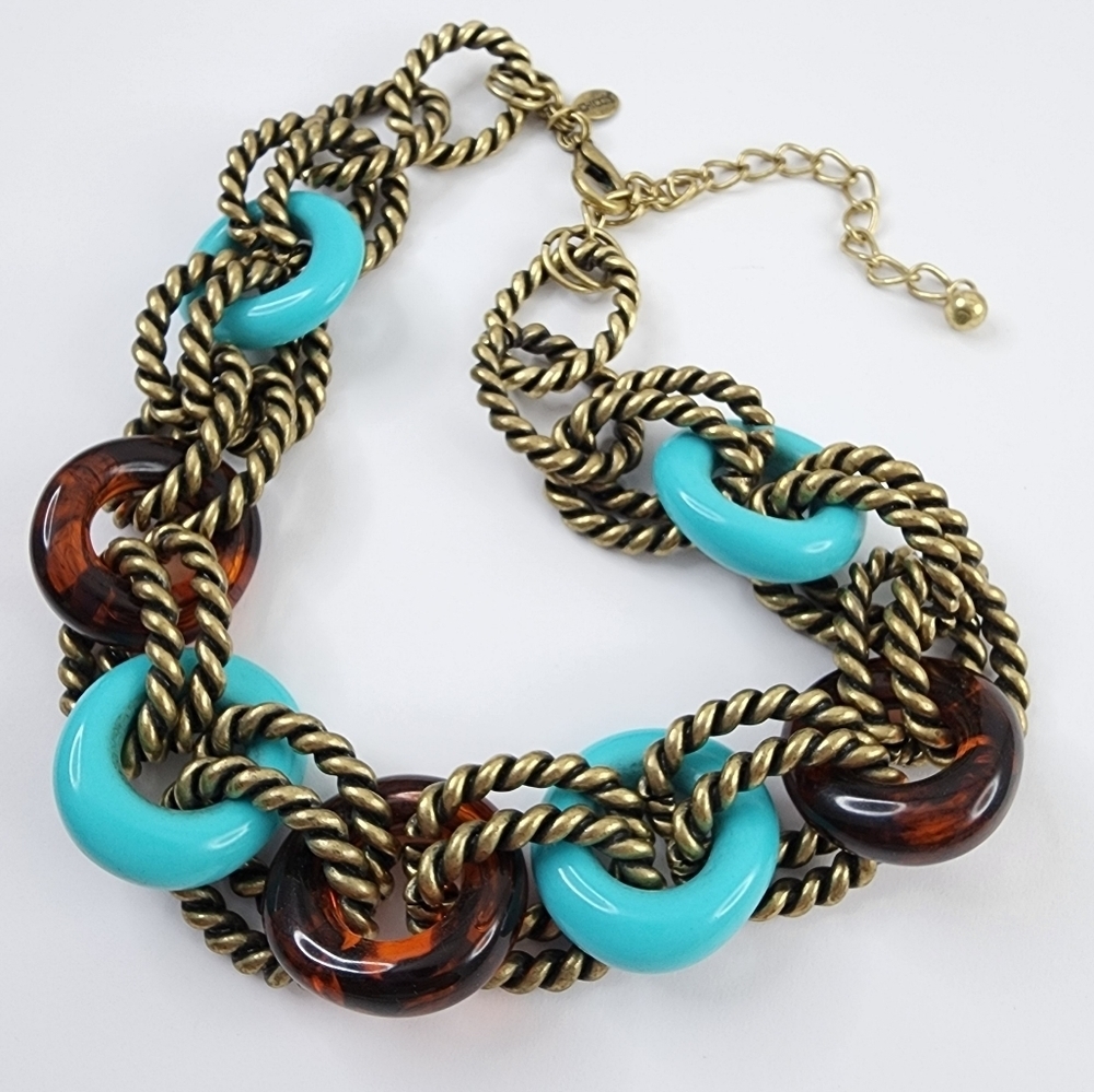 Chico's necklace chunky necklace boho open link turquoise brown - Picture 4 of 15
